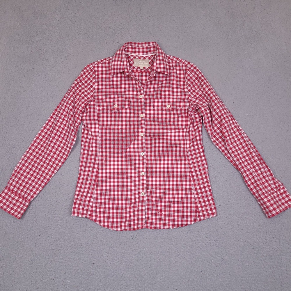 Banana Republic Soft Wash Button Down Shirt‎ Womens Small Red Plaid Long Sleeve